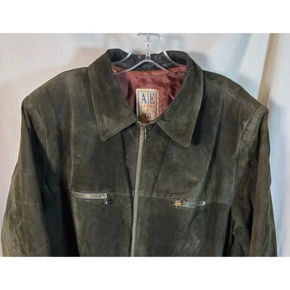AE Sport Co‎ Vintage 80's Men's Suede Zip Up Jacket Olive Green Casual Outerwear
